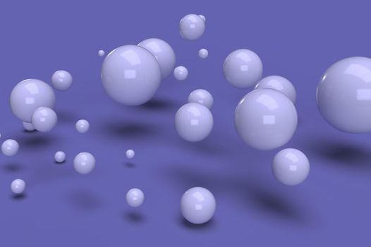 3D rendering. Bubbles on a lilac background.