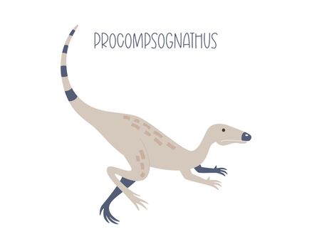 Cute dinosaur procompsognathus isolated on white background