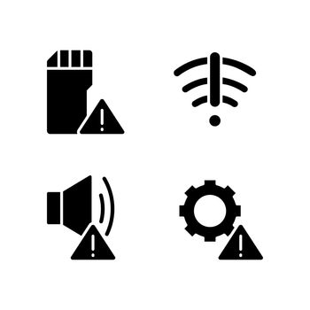 Hardware issues black glyph icons set on white space