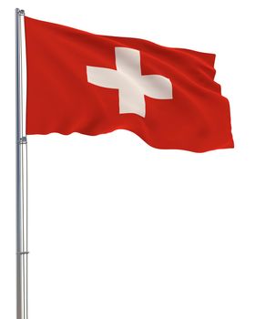 Switzerland flag waving in the wind, white background, realistic 3D rendering