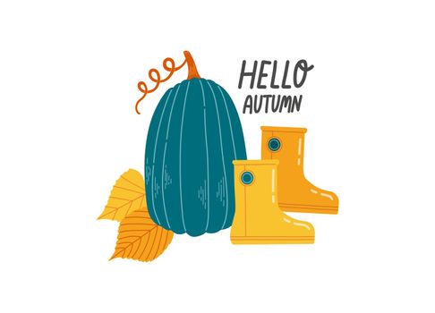 Hello autumn warm fall season pumpkin vector