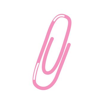 Pink paper clip, vector flat illustration on white background