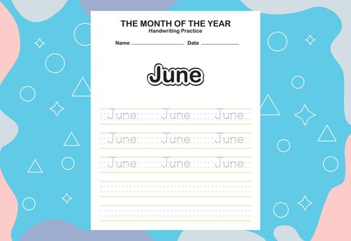 Month name of the year trace and writing practice sheet