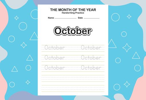Month name of the year trace and writing practice sheet
