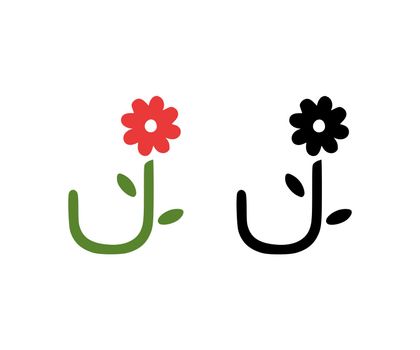 Letter J and red flower doodle icon