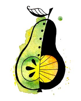 Pear watercolor hand drawn doodle