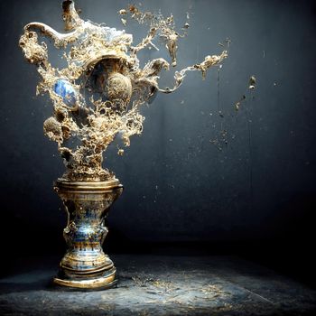 An ornate baroque vase, digital art style, 3d illustration