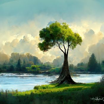 Digital painting of a peaceful nature scene, Illustration