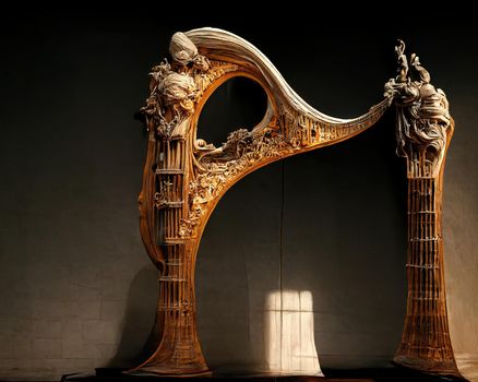 Picture of baroque harp statue, 3d illustration