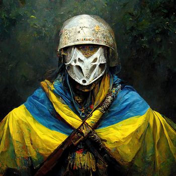 Digital art of warrior fight for Ukraine, 3d Illustration