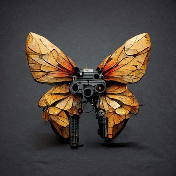 Digital art of a robot butterfly with guns