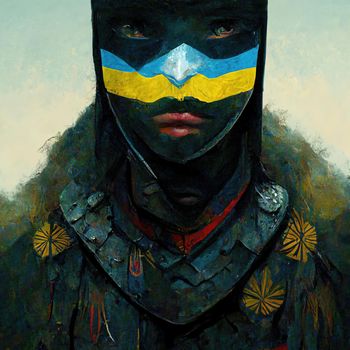 Digital art of warrior fight for Ukraine, 3d Illustration
