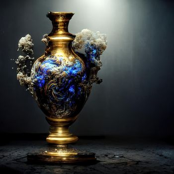 An ornate baroque vase, digital art style, 3d illustration