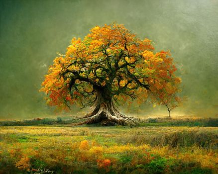 Digital art of old big tree with amazing branches, 3d illustration