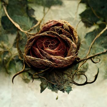 Picture of dried rose with dried vines, 3d illustration