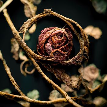 Picture of dried rose with dried vines, 3d illustration