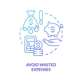 Avoid wasted expenses blue gradient concept icon
