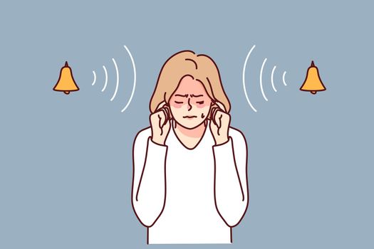 Stressed woman suffer from loud noise