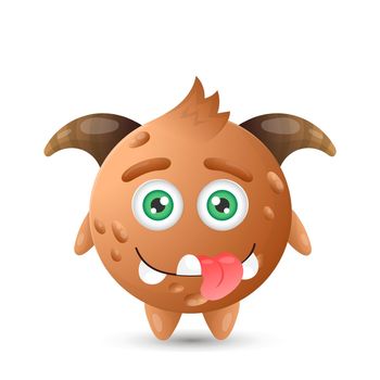 Funny round brown cartoon monster with two eyes for children's halloween decorations