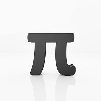 Black Pi symbol on white glossy reflect background. Pi day and mathematics concept. 3D illustration rendering.