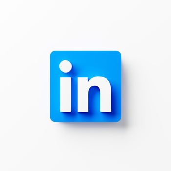 Chonburi, Thailand - JUN 03 , 2021: A close up LinkedIn logo icon on white background. American business and employment-oriented online service via website and mobile app. 3D illustration rendering