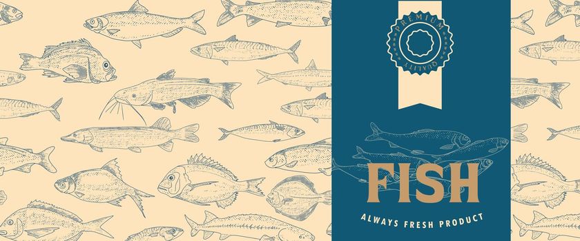 Fish label with seamless pattern