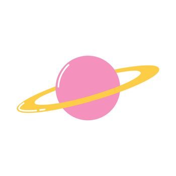 Planet with ring, Saturn, vector flat simple illustration on white background