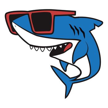 Cute Shark Cartoon  with red glasses
