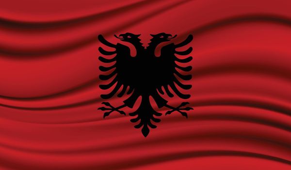 Silk Waving Flag of Albania. Silk, Satin Texture Background
