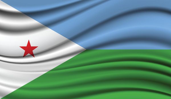 Silk Waving Flag of Djibouti. Silk, Satin Texture Background