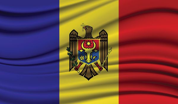 Silk Waving Flag of Moldova. Silk, Satin Texture Background