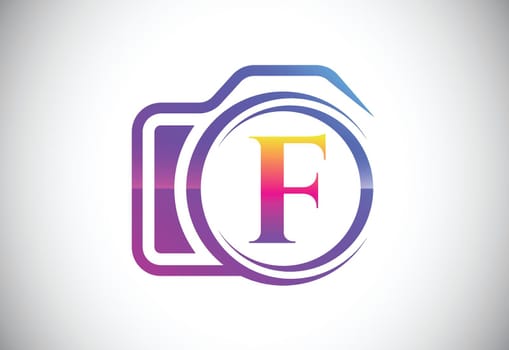 Initial F monogram letter with a camera icon. Logo for photography business, and company identity