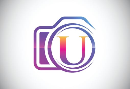 Initial U monogram letter with a camera icon. Logo for photography business, and company identity