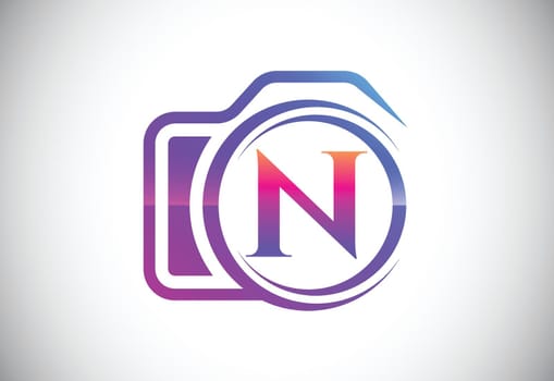 Initial N monogram letter with a camera icon. Logo for photography business, and company identity