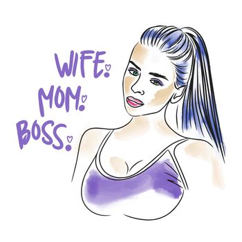 Wife. Mother. Boss, handwritten quote, beautiful girl