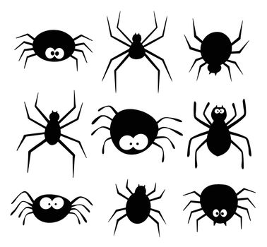 spider of halloween isolated on white background. Scary spiderweb hand drawn silhouette.