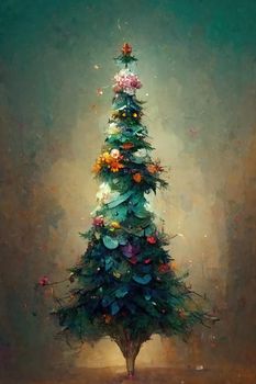 Christmas tree, digital art hand drawn style, Illustration