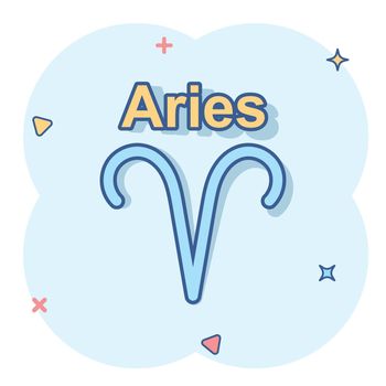 Vector cartoon aries zodiac icon in comic style. Astrology sign illustration pictogram. Aries horoscope business splash effect concept.