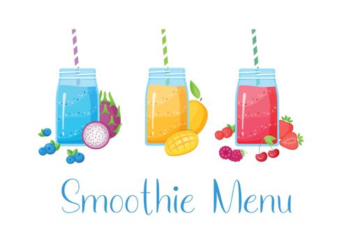 Smoothie fruit cocktail flat illustration set