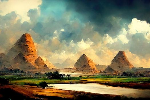 Amazing landscape in Egypt, oil paint, Illustration