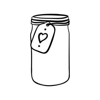 Hand Drawn Mason Jar. Sketch Jar with lid, label. Vector outline doodle illustration isolated on white