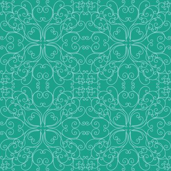 Baroque geometric ornament. Expensive seamless pattern for wallpaper on the wall and textiles. Thin elegant lines.sea wave color background.
