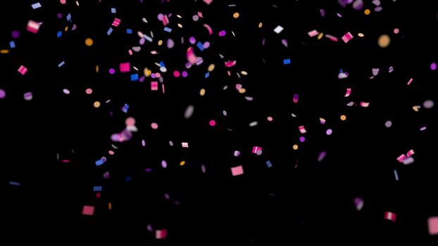 Falling multi-colored confetti on an black background