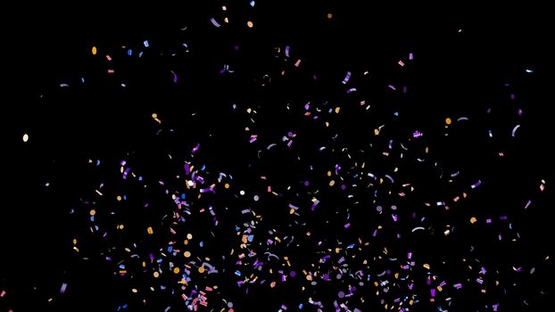 Falling multi-colored confetti on an black background