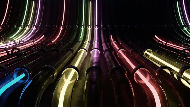 3d rendering VJ neon lines running through pipes