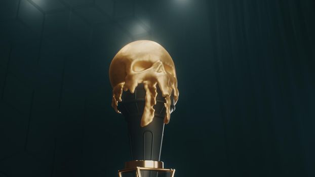 3d render gold Melting ice cream in the form of a skull