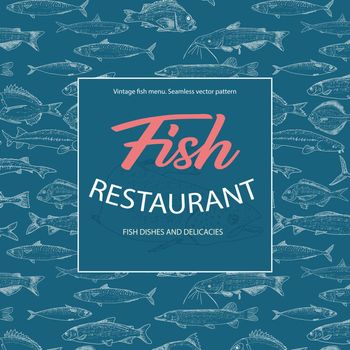 Fish menu with seamless pattern