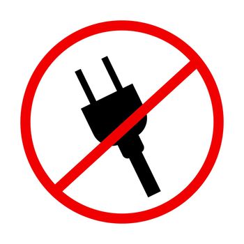 Charging prohibited. Restricted use of electrical outlet. Power plug use prohibited. Vector.