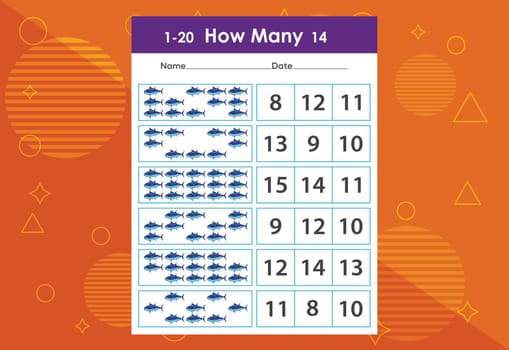 How many fishes task worksheet. Educational children's game worksheet