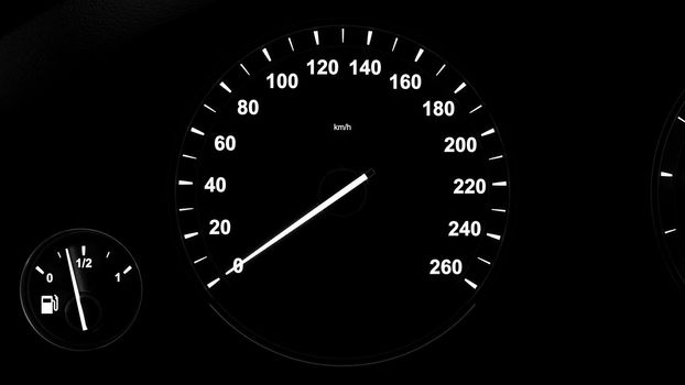 3d render Car speedometer picking up speed at night